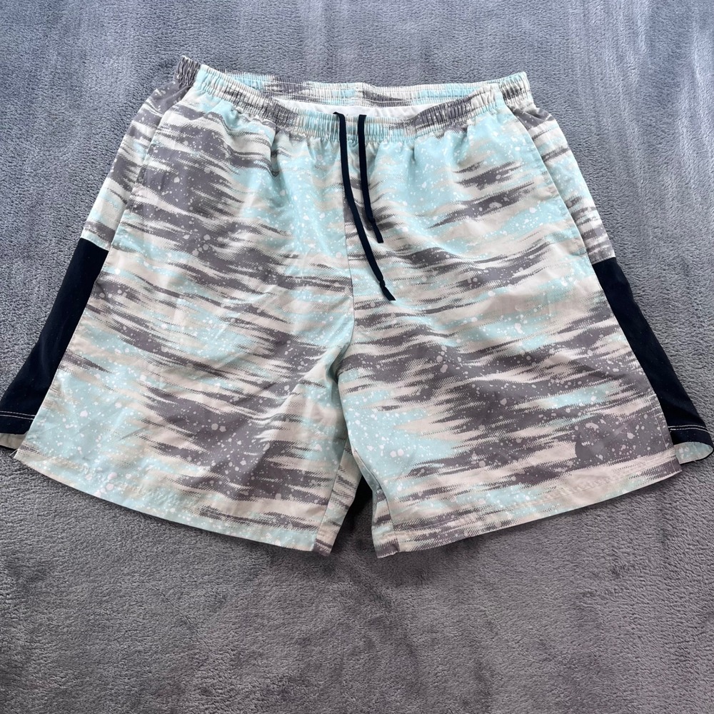 Nike Dri-FIT Mens Shorts Large Blue Grey Abstract Splatter Athletic Training 7in